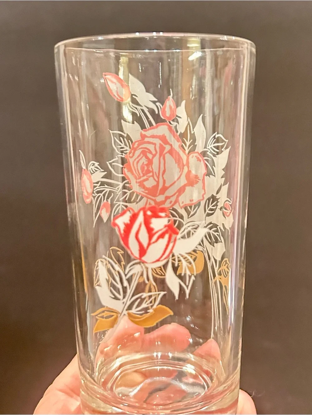 Vintage Mid Century Pink Rose Highball Drinking Glasses - Set of 4